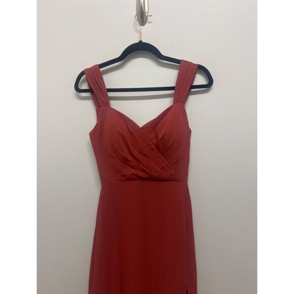 Wedding Guest Rust Sleeveless Evening Gown With Side Slit & Open Back Design - Picture 4 of 13